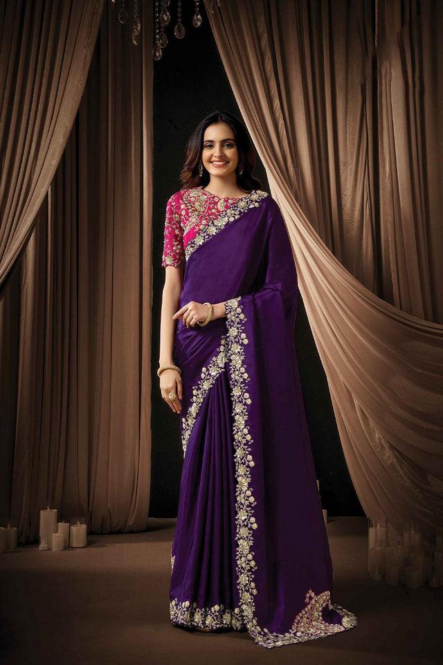 Purple Embellished Silk Saree (ACA5743)