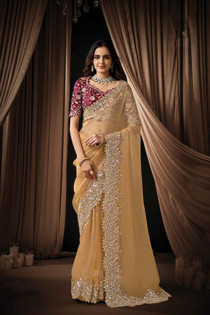 Gold Embellished Organza Saree (ACA5745)