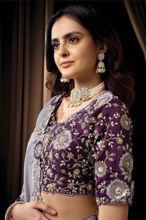 Lavender Embellished Silk Saree (ACA5747)