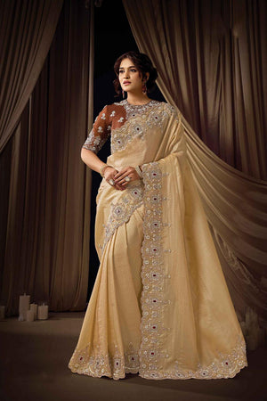 Beige Embellished Silk Saree (ACA5750)
