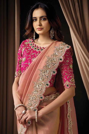 Pink Embellished Organza Saree (ACA5751)