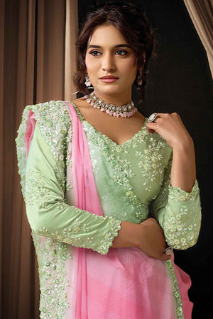 Pink Embellished Georgette Saree (ACA5752)