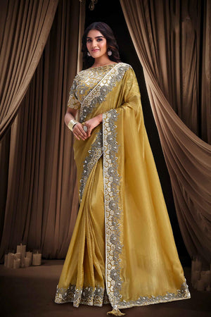 Yellow Embellished Silk Saree (ACA5754)