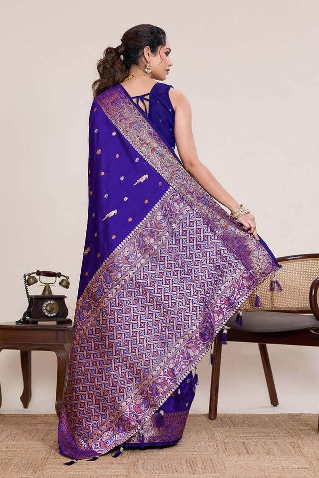 Violet Woven Silk Saree (ACA5757)