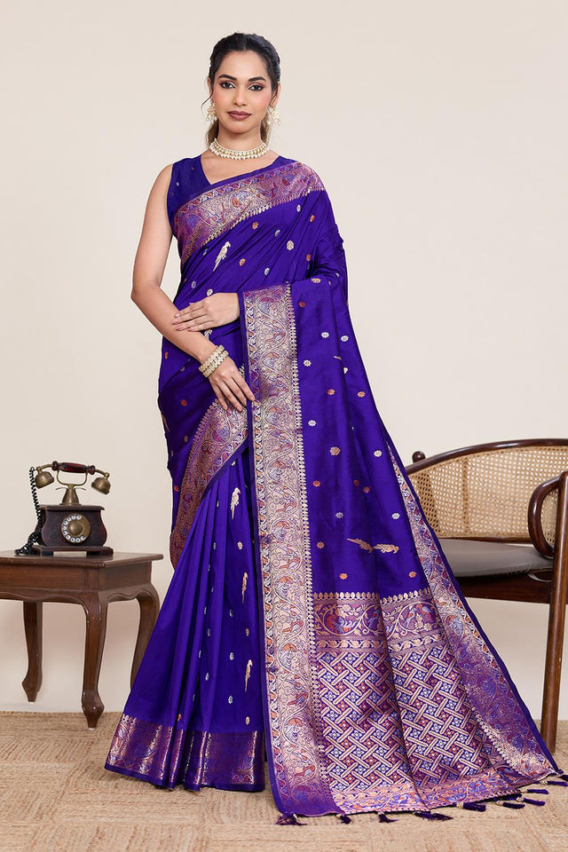 Violet Woven Silk Saree (ACA5757)