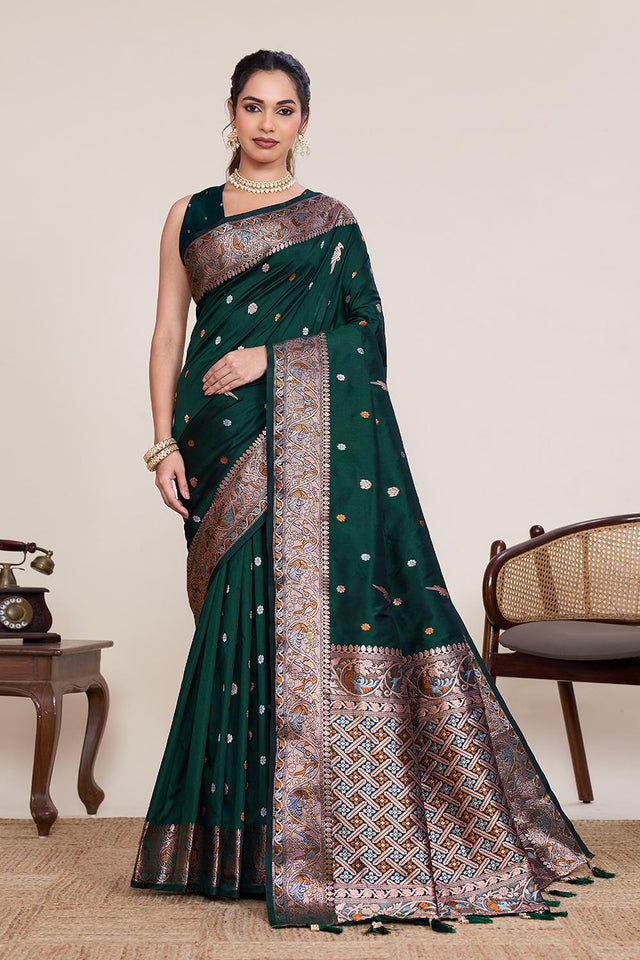 Green Woven Silk Saree (ACA5758)
