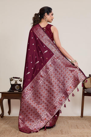Maroon Woven Silk Saree (ACA5759)