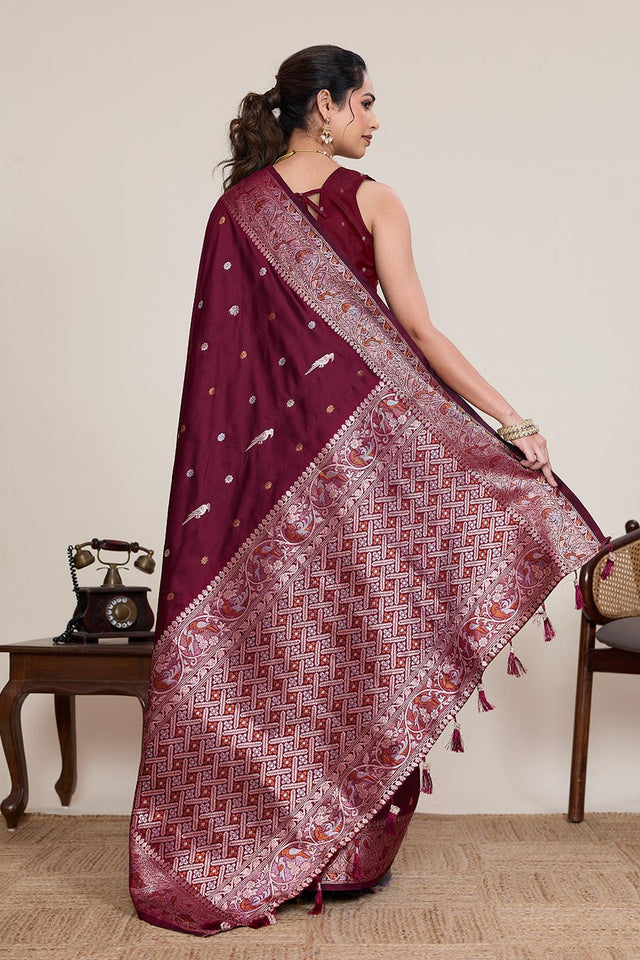Maroon Woven Silk Saree (ACA5759)