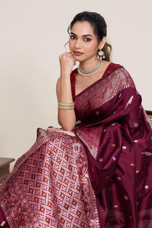 Maroon Woven Silk Saree (ACA5759)