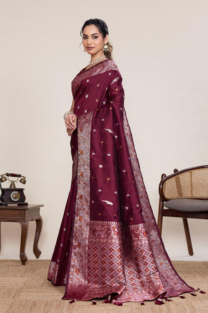 Maroon Woven Silk Saree (ACA5759)