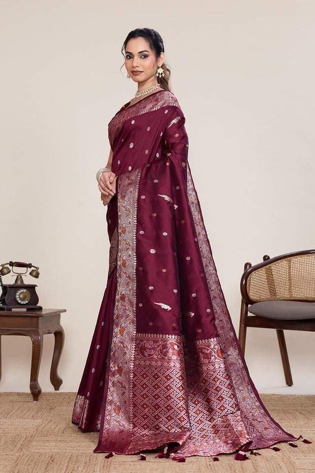 Maroon Woven Silk Saree (ACA5759)