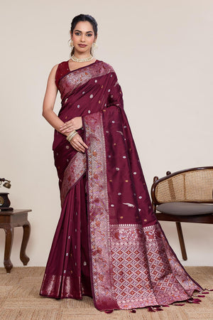 Maroon Woven Silk Saree (ACA5759)