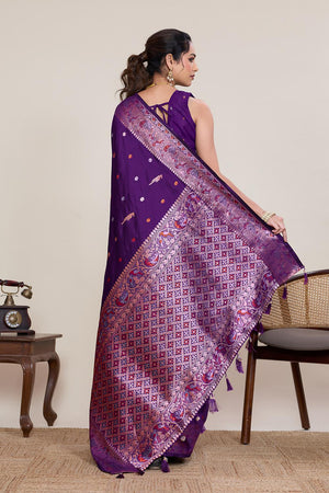 Violet Woven Silk Saree (ACA5760)