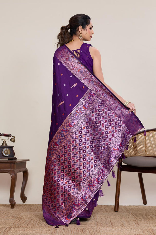 Violet Woven Silk Saree (ACA5760)