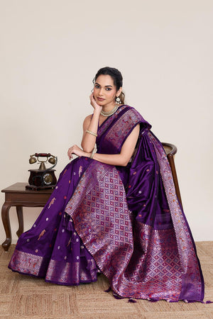 Violet Woven Silk Saree (ACA5760)