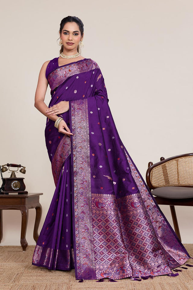 Violet Woven Silk Saree (ACA5760)