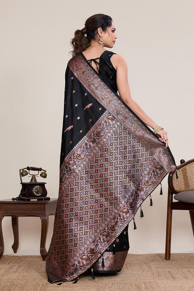 Black Woven Silk Saree (ACA5761)