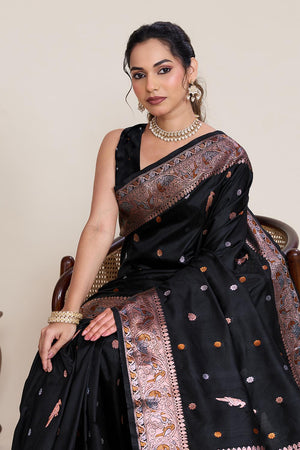 Black Woven Silk Saree (ACA5761)