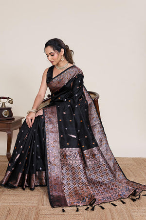 Black Woven Silk Saree (ACA5761)