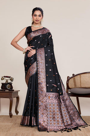Black Woven Silk Saree (ACA5761)