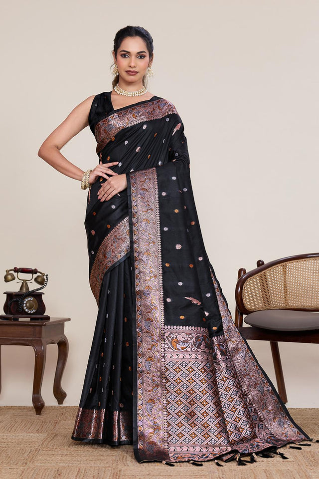 Black Woven Silk Saree (ACA5761)
