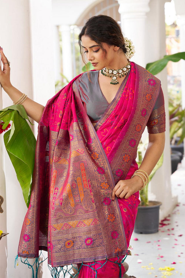 Pink Woven Silk Saree (ACA5762)