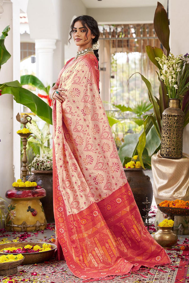 Cream Woven Silk Saree (ACA5764)