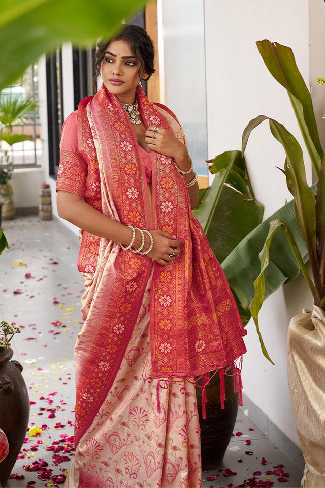 Cream Woven Silk Saree (ACA5764)