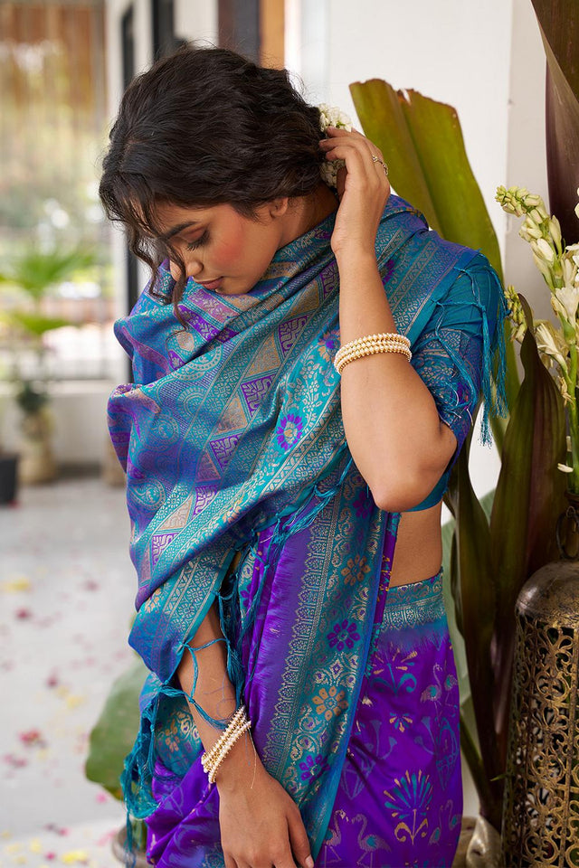 Violet Woven Silk Saree (ACA5765)