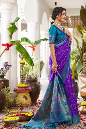 Violet Woven Silk Saree (ACA5765)
