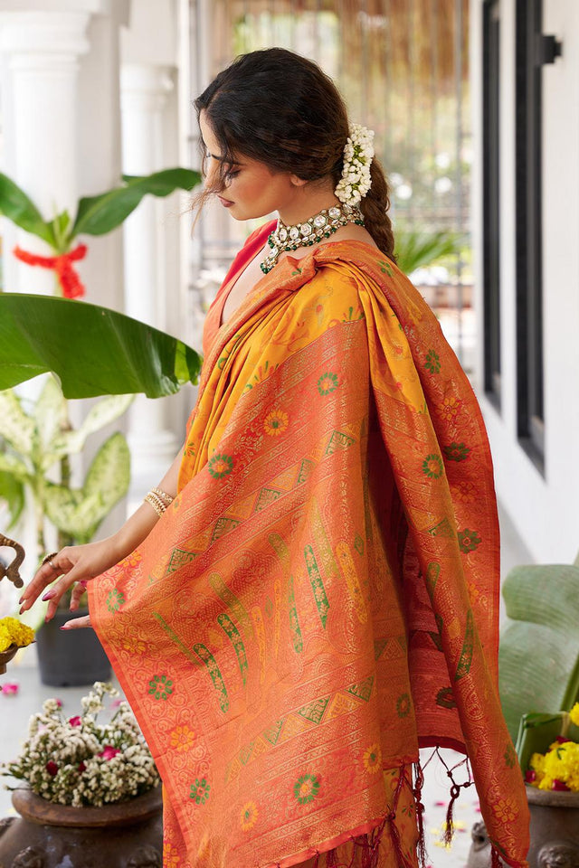 Yellow Woven Silk Saree (ACA5766)