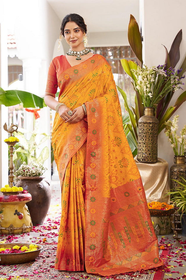 Yellow Woven Silk Saree (ACA5766)