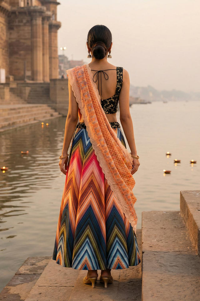 Multi Color Printed Satin Lehenga (ACA5768)