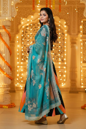 Multi Color Floral Printed Satin Lehenga (ACA5777)