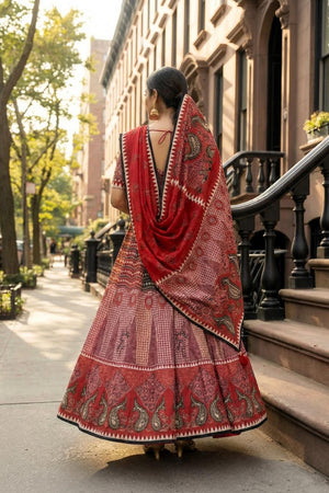 Red Printed Cotton Blend Lehenga (ACA5781)