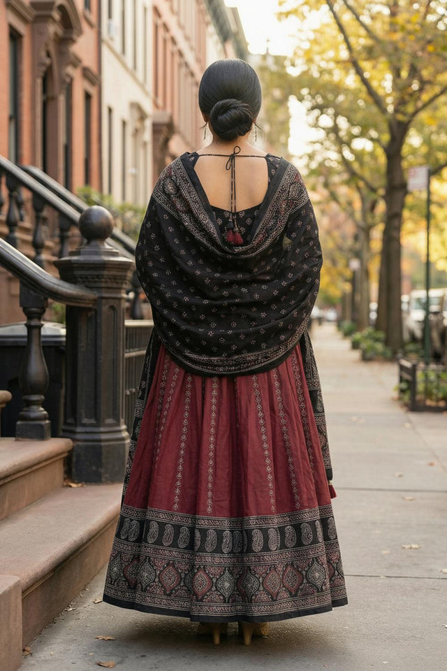 Maroon Printed Cotton Blend Lehenga (ACA5782)