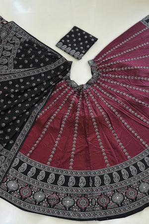 Maroon Printed Cotton Blend Lehenga (ACA5782)