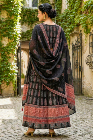 Black Printed Cotton Blend Lehenga (ACA5784)