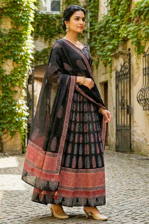 Black Printed Cotton Blend Lehenga (ACA5784)