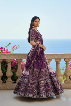 Violet Printed Cotton Blend Lehenga (ACA5786)