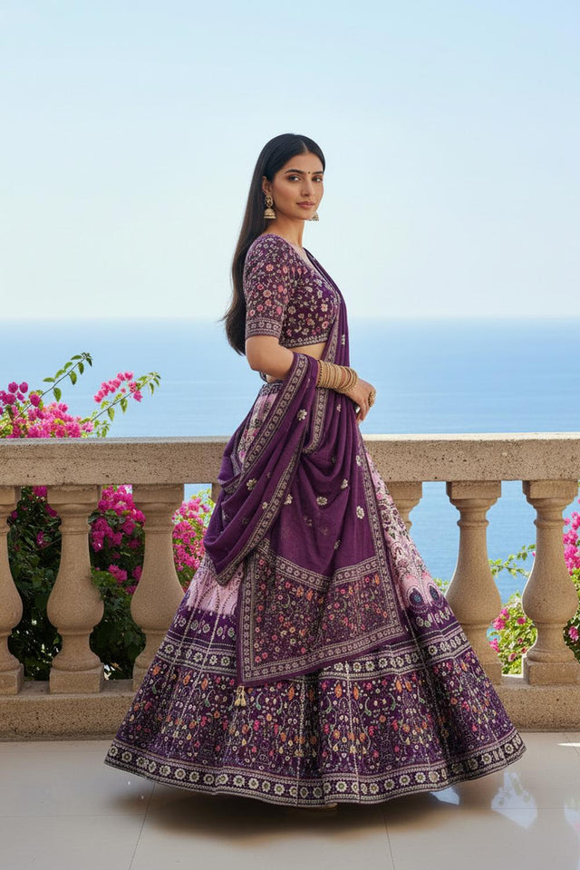 Violet Printed Cotton Blend Lehenga (ACA5786)
