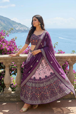 Violet Printed Cotton Blend Lehenga (ACA5786)