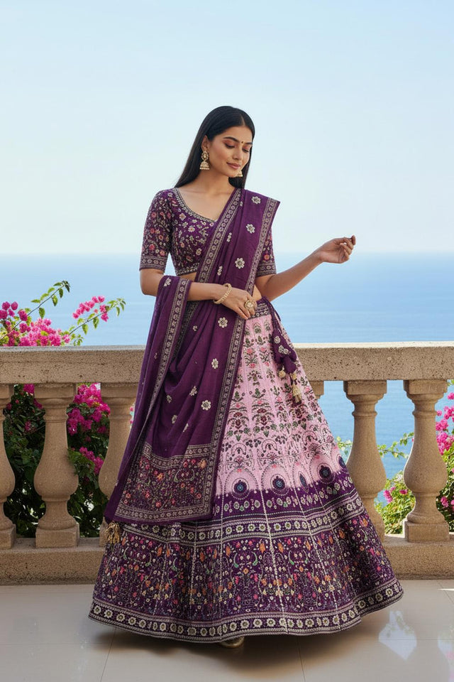 Violet Printed Cotton Blend Lehenga (ACA5786)