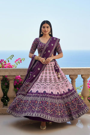 Violet Printed Cotton Blend Lehenga (ACA5786)