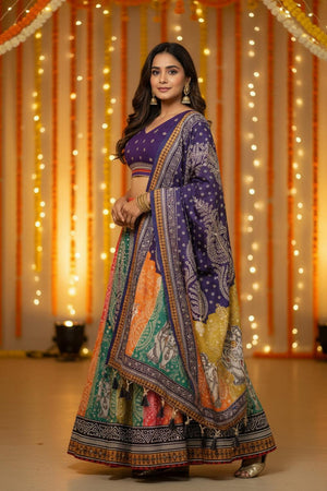 Multi Color Printed Cotton Blend Lehenga (ACA5787)