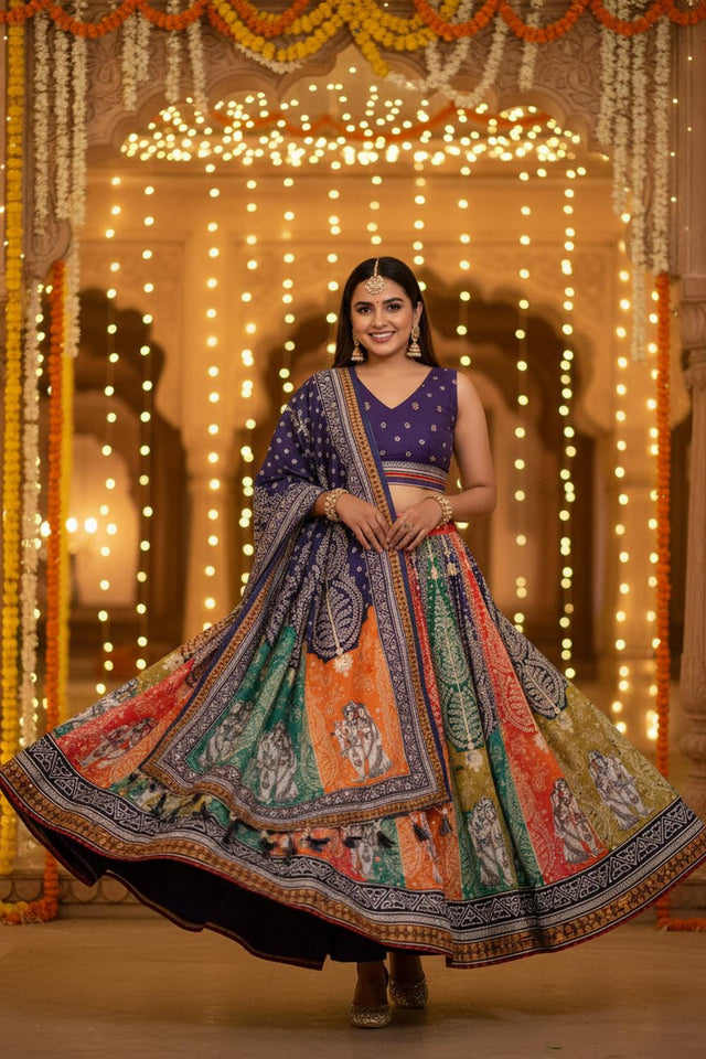 Multi Color Printed Cotton Blend Lehenga (ACA5787)