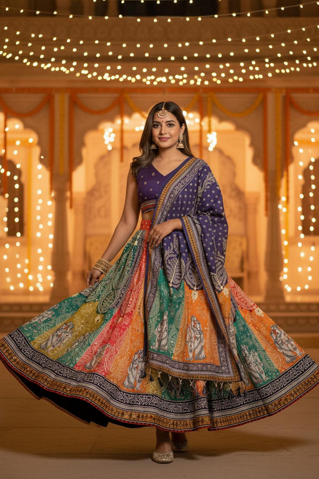 Multi Color Printed Cotton Blend Lehenga (ACA5787)