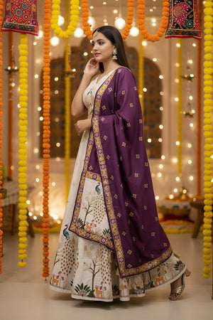 Off White Printed Cotton Blend Lehenga (ACA5788)