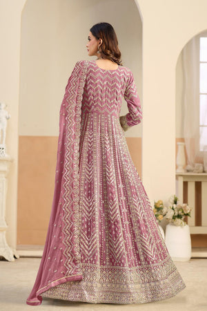 Pink Sequin with Embroidered Georgette Gown (ACA5794)