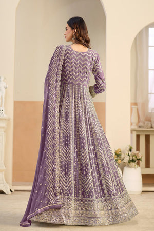 Violet Sequin with Embroidered Georgette Gown (ACA5795)